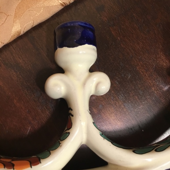 MEXICAN POTTERY GARAY 3 LITE CANDELABRA, CANDLESTICK, FOLK ART - Picture 10 of 13